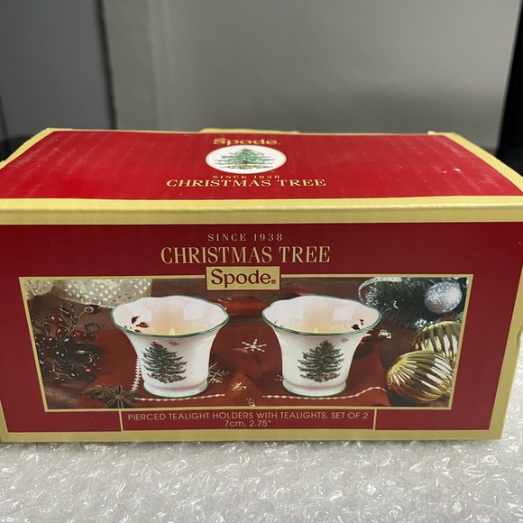 Spode Christmas Tree Pierced Heart Dish & Pair of Votive Candle Holders - Picture 3 of 10